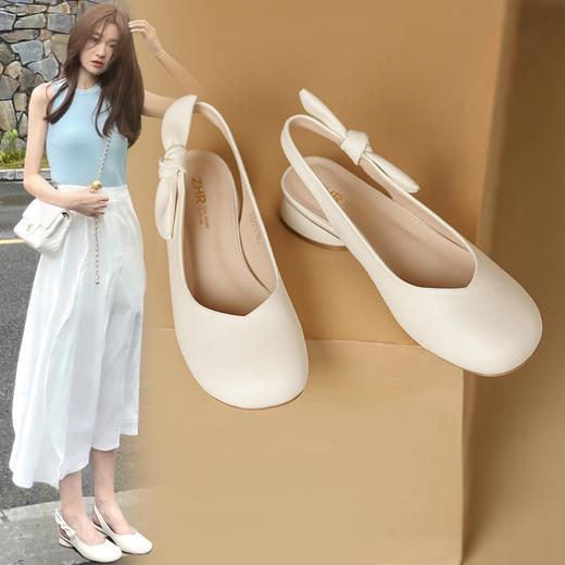 ZHR甜美蝴蝶结凉鞋女2023春新款法式小皮鞋纯欲仙女风单鞋一脚蹬 商品图0