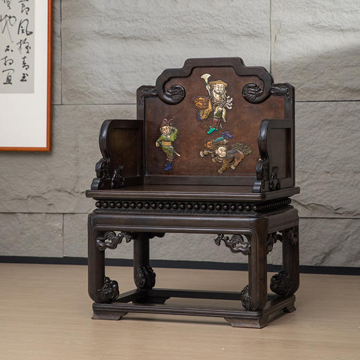 民国 紫檀镶瘿木百宝嵌番人进宝宝座 商品图4