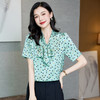 真丝短袖衬衫2023新款印花蝴蝶结飘带洋气桑蚕丝小衫上衣LS-3602 商品缩略图1