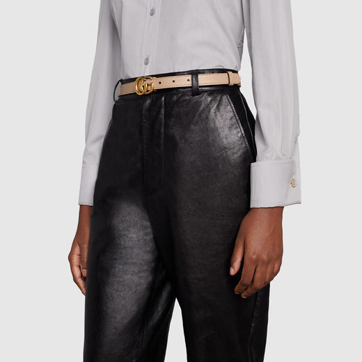 【二】GUCCI 古驰 女士双G带扣双面窄版腰带 黑色 659418 0YATC 5793 商品图3