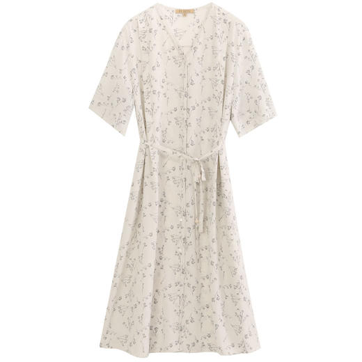 玳莎18mm双绉印花桑蚕丝连衣裙夏季优雅印花系带收腰V领显瘦裙子  DB35102 商品图4