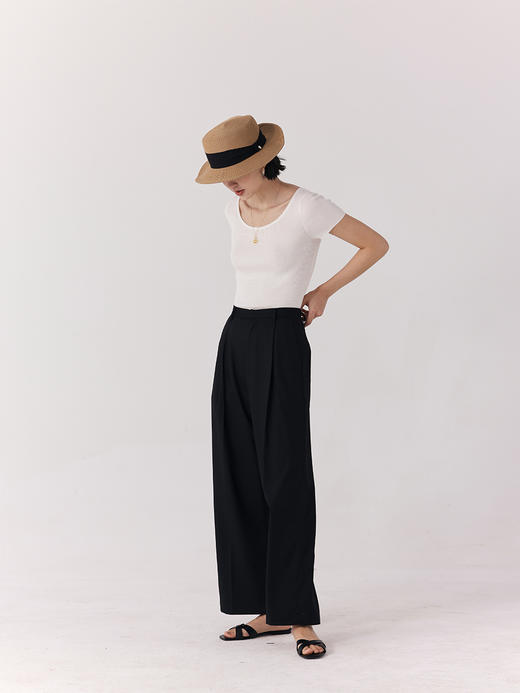 HeyDress大圆领天丝T恤女夏季感桑蚕丝半袖休闲百搭短袖上衣 商品图0