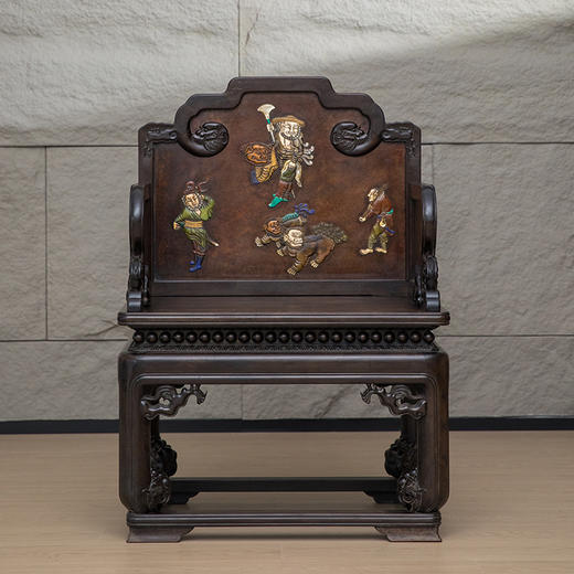 民国 紫檀镶瘿木百宝嵌番人进宝宝座 商品图0