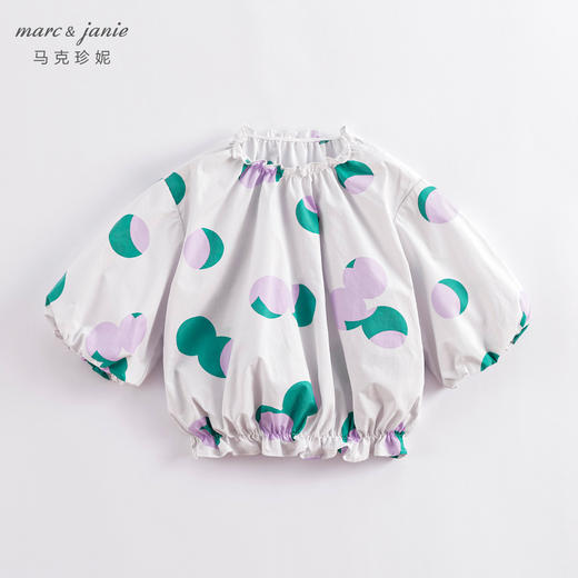 马克珍妮春夏新款 女童北欧风花苞袖一字领纯棉衬衫230315 商品图1