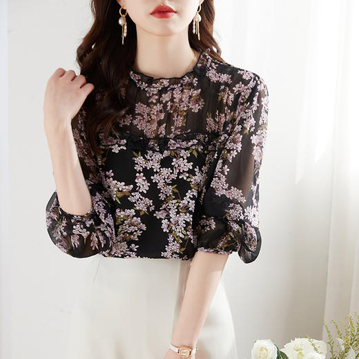 洋气碎花雪纺女士衬衫，遮肉显瘦长袖衬衣KQL-451H2181 商品图3