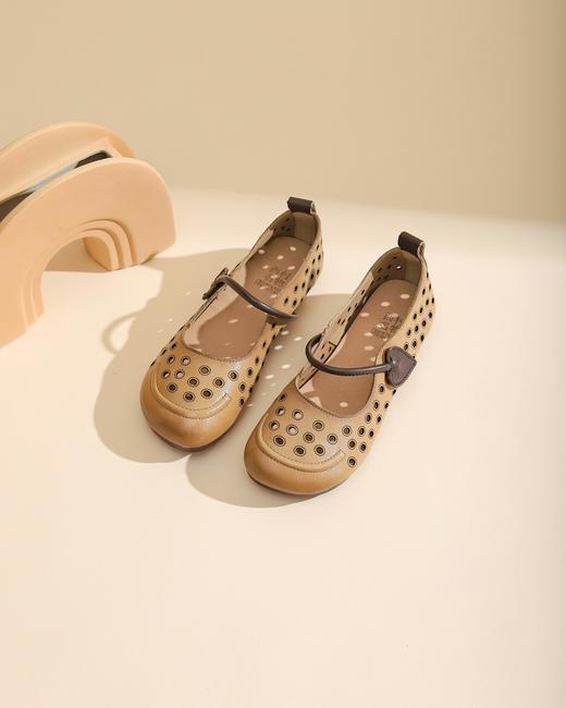 西村名物2023夏季新款平底优雅单鞋软底舒适百搭镂空奶奶鞋13281 商品图8