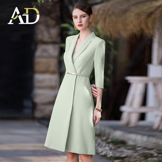 AD春夏浅绿色连衣裙女气质时尚青果领西服裙子OL通勤淑女风职业装 商品图1