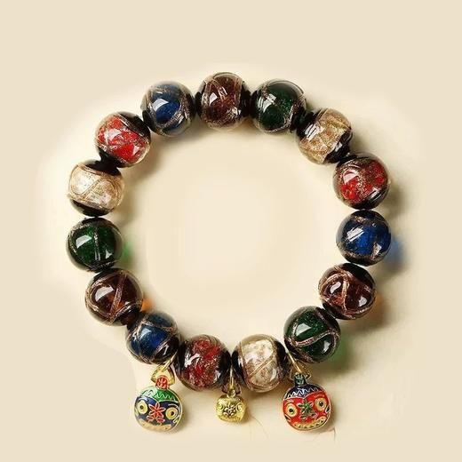 香灰琉璃手串女款五彩多宝吞金兽佛珠本命年情侣手链 商品图3