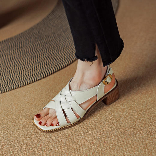 粗跟方头，露趾头罗马凉鞋YT-808-3 商品图3