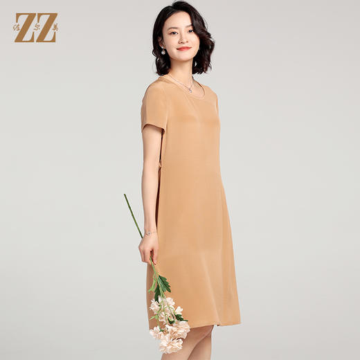 夏季新款 100%桑蚕丝真丝纯色短袖连衣裙女E22LS50 商品图1