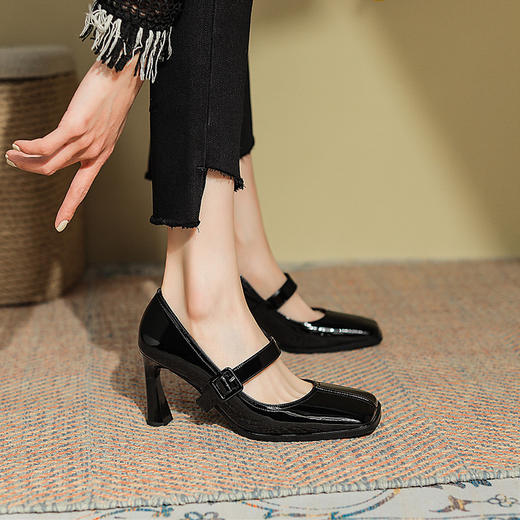 粗跟方头浅口四季单鞋，高跟女鞋瓢鞋DJ-A972 商品图0