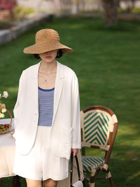 HeyDress白色亚麻西装外套女夏季法式宽松慵懒感休闲薄上衣