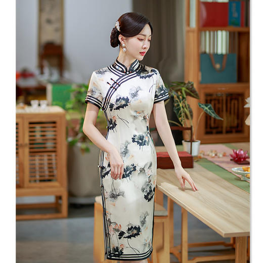 SYK1202老上海复古民族风桑蚕丝中长款旗袍2023秋季新款传统大气日常旗袍 商品图2