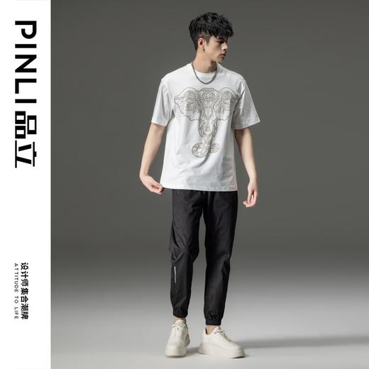 PINLI品立2023夏季新款纯棉男士体恤大象烫钻短袖T恤BG231111065 商品图2