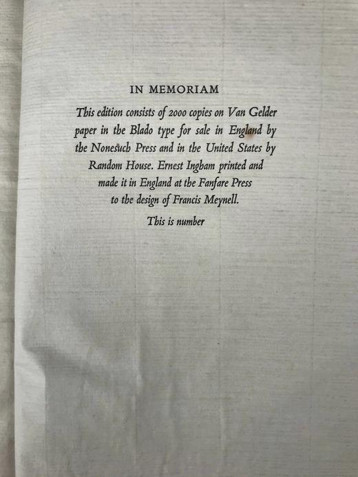 Nonesuch私人出版社限量2000册手工纸毛边本！1933年 丁尼生《悼念集》 精装16开 商品图5