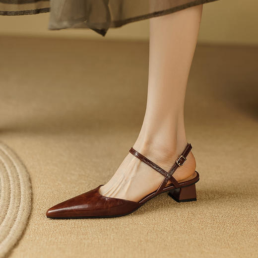 优雅法式，尖头真皮中跟凉鞋LCC-C9134 商品图2
