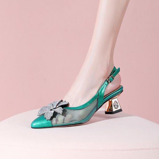 透气后空包头凉鞋，网纱花朵尖头高跟鞋JJ-D871 商品图4