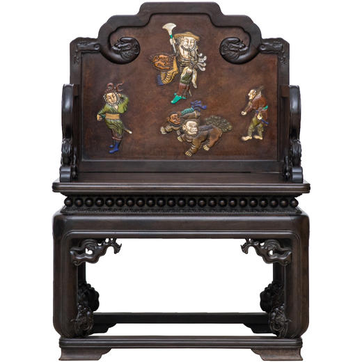 民国 紫檀镶瘿木百宝嵌番人进宝宝座 商品图5