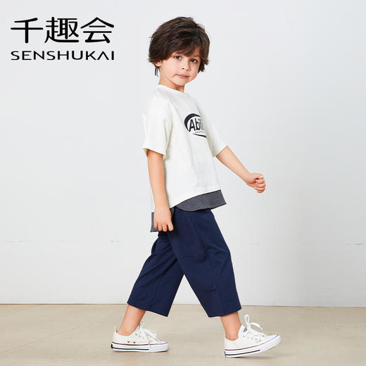 千趣会童装夏季儿童裤子休闲运动时尚宽松棉质男童女童七分裤 商品图3