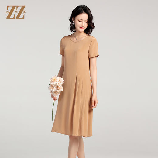 夏季新款 100%桑蚕丝真丝纯色短袖连衣裙女E22LS50 商品图2