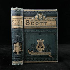 约19世纪后期 司各特诗集 约10幅版画插图 漆布精装32开
