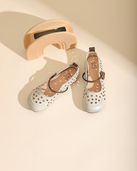 西村名物2023夏季新款平底优雅单鞋软底舒适百搭镂空奶奶鞋13281 商品图2