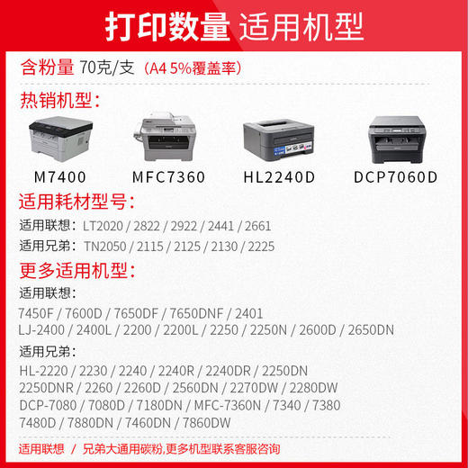 天威 TN2225/2325/2425
碳粉 适用兄弟mfc7360硒鼓2240D 2250DN墨粉盒7470D 7057 联想m7400 LT2441H LJ2400L墨盒 商品图1