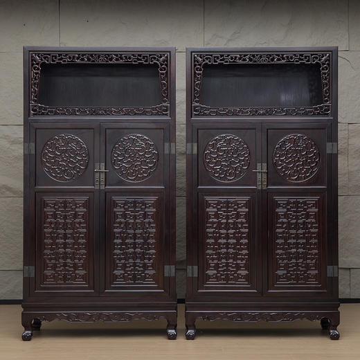 二十世纪 紫檀螭龙纹万历柜（一对） 商品图0