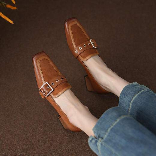 粗跟方头中口四季单鞋，中跟女鞋乐福鞋YX-A832 商品图3