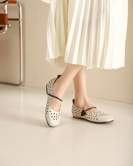 西村名物2023夏季新款平底优雅单鞋软底舒适百搭镂空奶奶鞋13281 商品图1