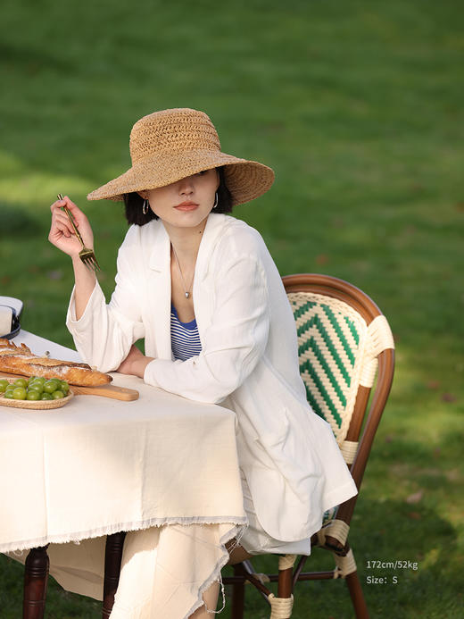 HeyDress白色亚麻西装外套女夏季法式宽松慵懒感休闲薄上衣 商品图2