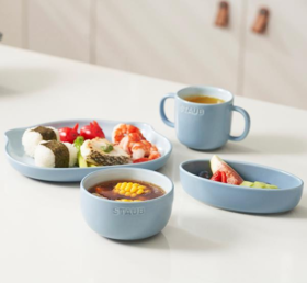 【团购展示】STAUB 珐琅陶瓷河马造型儿童餐具4件套1020251
