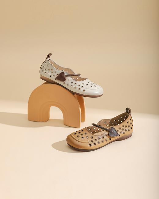 西村名物2023夏季新款平底优雅单鞋软底舒适百搭镂空奶奶鞋13281 商品图7