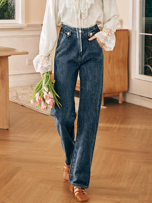 OLrain欧芮儿法式直筒牛仔裤女夏季2023新款高腰复古薄款阔腿长裤 商品图2