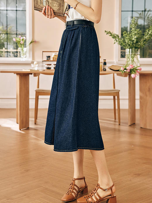 OLrain欧芮儿法式牛仔半身裙女春季2023新款高腰显瘦A字大摆伞裙 商品图0