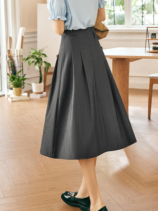 OLrain欧芮儿法式灰色半身裙女春季2023新款高腰气质百搭A字伞裙 商品图2