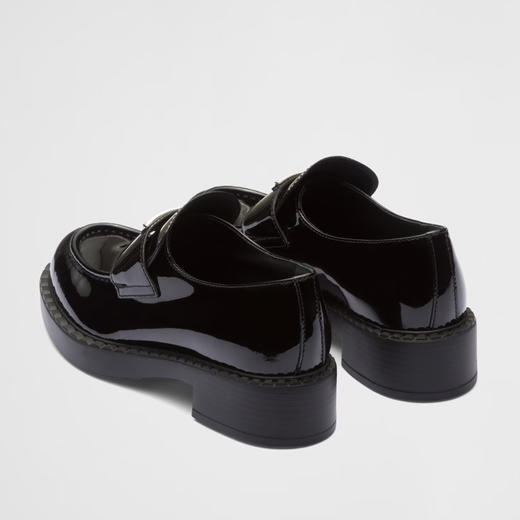 【二】PRADA 普拉达 女士巧克力漆皮金属三角形徽标乐福鞋 黑色 1D246M JHR F0002 商品图2