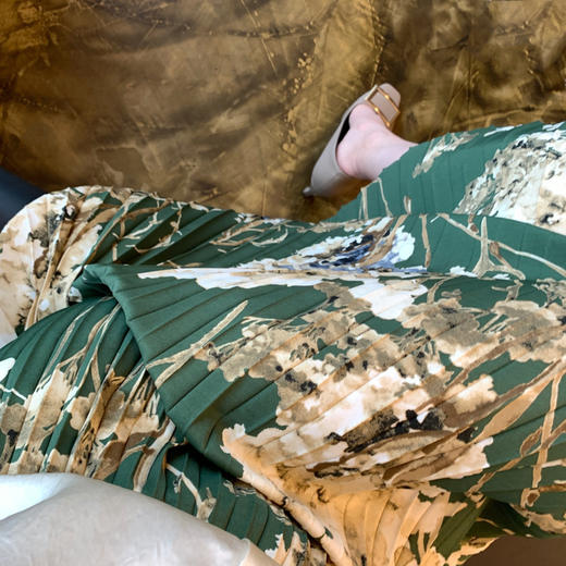 轻奢款丨高级感 水墨印花褶裥双绉百褶裙高腰显瘦A字半身裙 商品图1