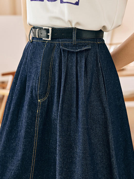 OLrain欧芮儿法式牛仔半身裙女春季2023新款高腰显瘦A字大摆伞裙 商品图1