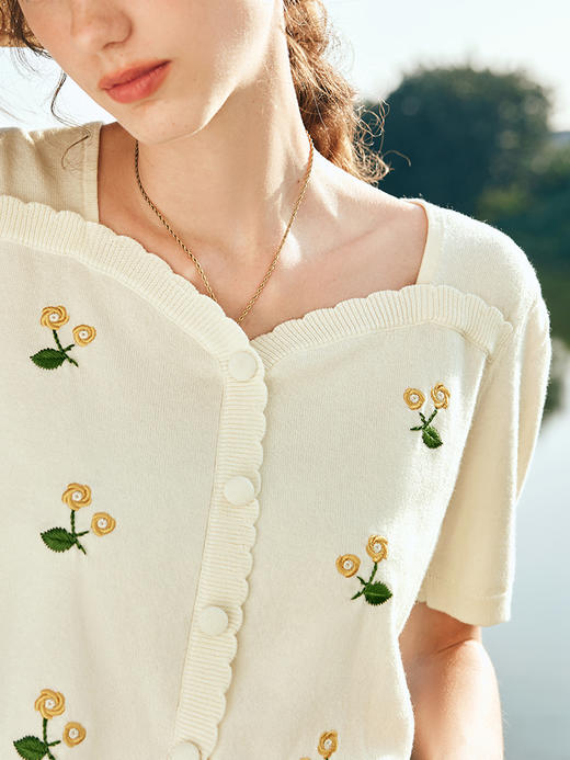 OLrain欧芮儿法式提花针织衫女春季2023年新款复古刺绣短款套头衫 商品图1
