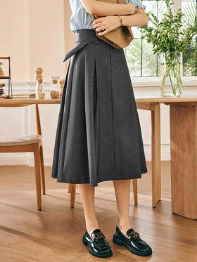 OLrain欧芮儿法式灰色半身裙女春季2023新款高腰气质百搭A字伞裙