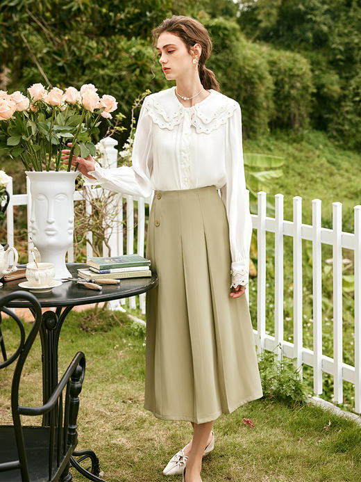 OLrain欧芮儿法式雪纺蕾丝衫女春季2023年新款刺绣翻领高级感上衣 商品图2