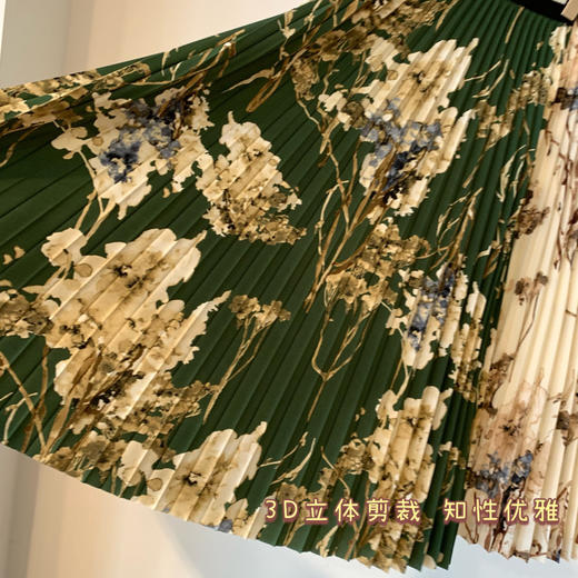 轻奢款丨高级感 水墨印花褶裥双绉百褶裙高腰显瘦A字半身裙 商品图3