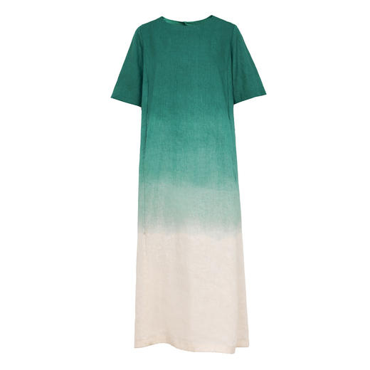 圆领简约大气棉麻袍子吊染渐变青绿腰宽松亚麻连衣裙YM-S266 商品图4