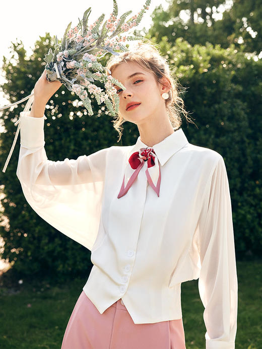 OLrain欧芮儿法式米白色长袖衬衫女春季2023新款宽松复古衬衣 商品图3