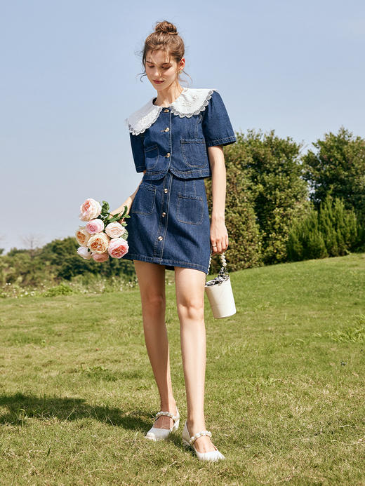 OLrain欧芮儿法式牛仔时尚套装女春季2023年新款外套半身裙两件套 商品图3