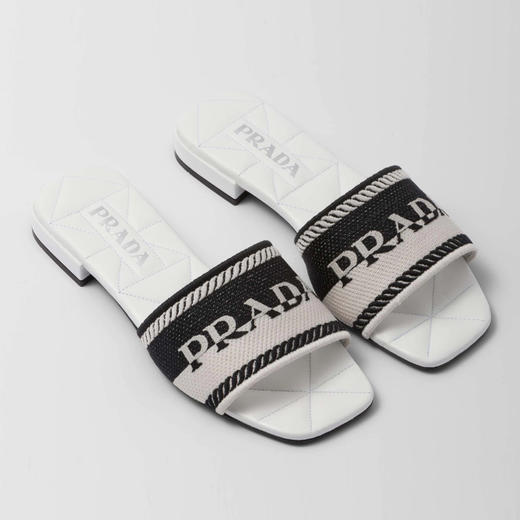 PRADA 普拉达 女士字母徽标刺绣布休闲拖鞋 混色 1XX612 3LKB F0N12 商品图2
