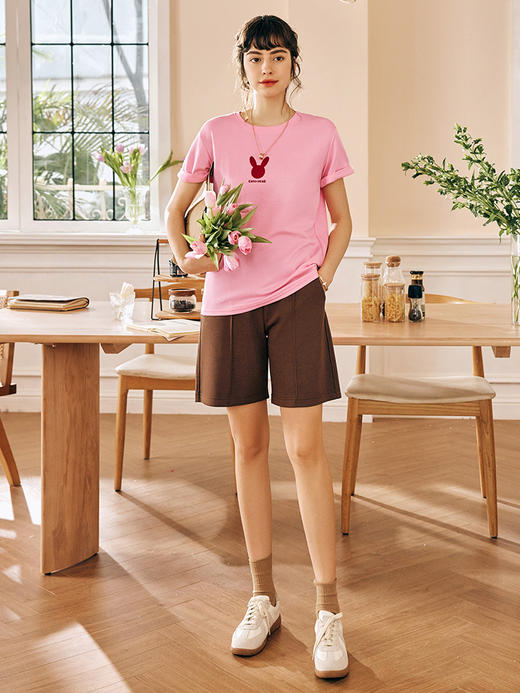 OLrain欧芮儿法式粉色短袖T恤女春季2023年新款宽松刺绣别致上衣 商品图3