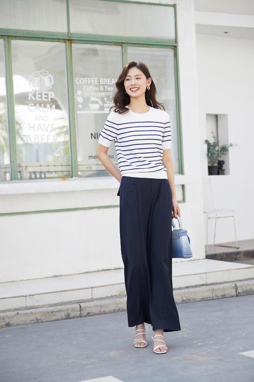 奇威【粘纤 84%】撞色条纹短袖T恤0DB05096 商品图6