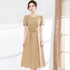 DD-2023年夏款中长款皱褶系带收腰时髦A字裙圆领短袖通勤气质连衣裙 商品缩略图0